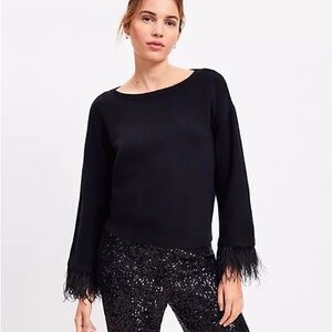 Feathered Cuff Boatneck Sweater